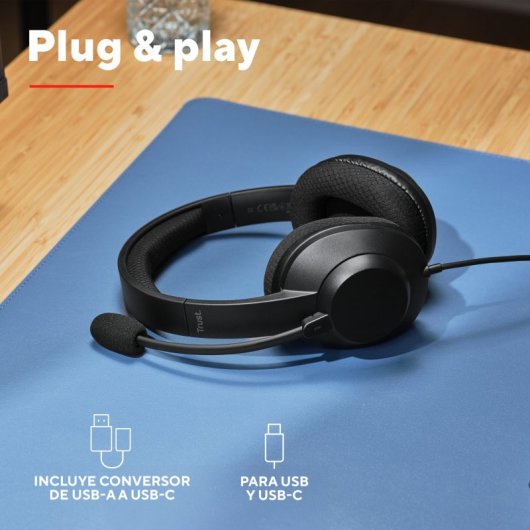 Auricolari Trust Ayda Max con cavo USB-C/USB-A con Cancellazione Rumore Nero