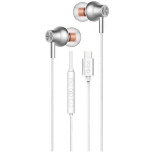 Auriculares Qubo AU-300C com cabo USB-C Microfone Controlo Volume Brancos