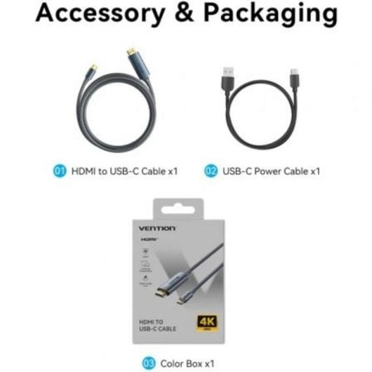 Cable conversor Vention ABLHG HDMI 2.0 USB-C PD 4K 1,5 m gris