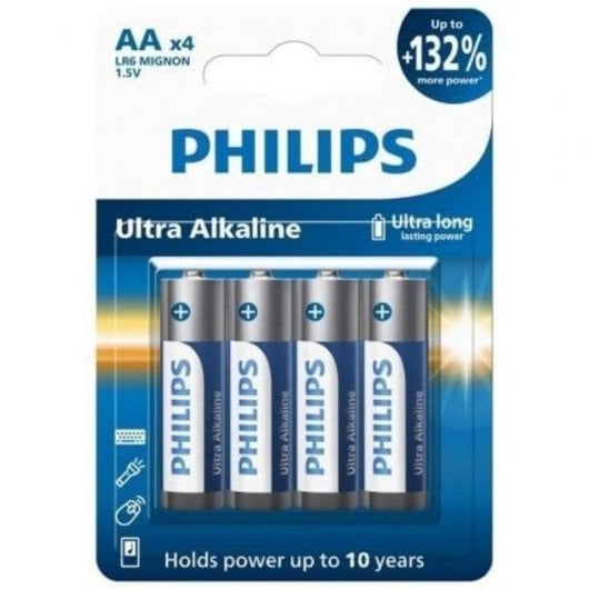 Pilha Philips LR6E4B/10 Ultra Alkaline AA 1,5V Pack 4 Sem Metais Pesados