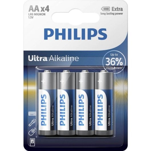 Pilha Philips LR6E4B/10 Ultra Alkaline AA 1,5V Pack 4 Sem Metais Pesados