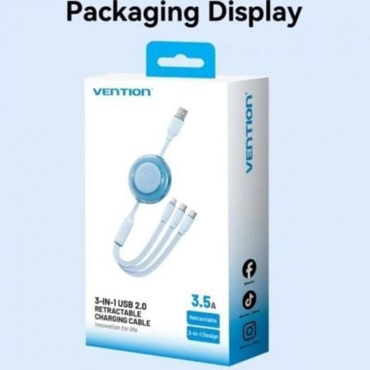 Cavo USB Retrattile Vention TRJBBE 3-in-1 1,1 m 17,5 W Nero