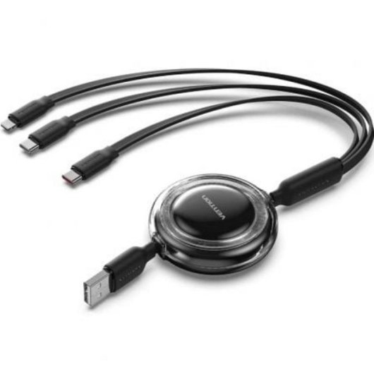 Cavo USB Retrattile Vention TRJBBE 3-in-1 1,1 m 17,5 W Nero