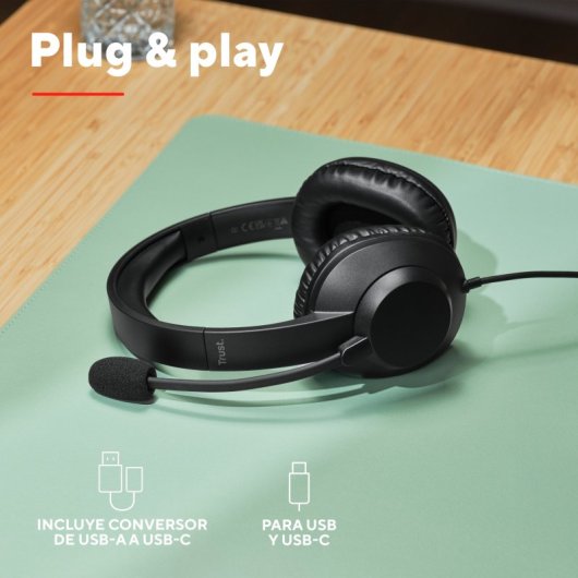 Auriculares Trust Ayda Max USB com fio USB-C/A para escritório com microfone preto
