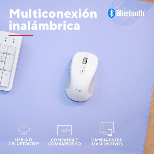Souris Trust 25674 Bluetooth 3200 DPI Blanc Multidispositif Silencieux