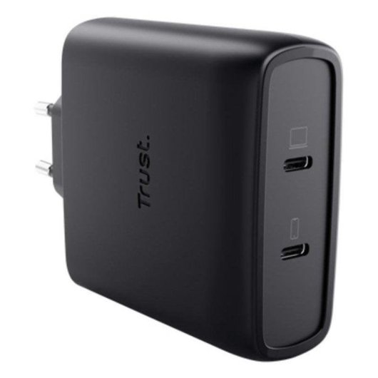 Cargador Trust Maxo GaN 100W 2 Puertos USB-C Carga Rápida Cable 2m Negro