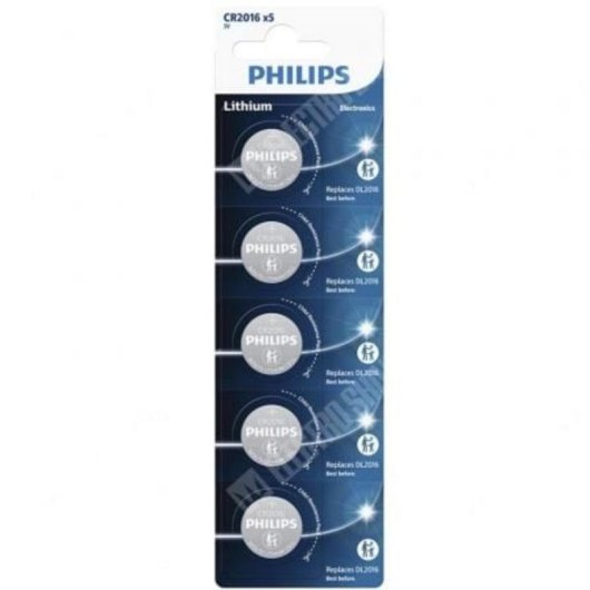 Pilha botão Philips CR2016P5/01B 3V Lithium Pack 5 longa duração