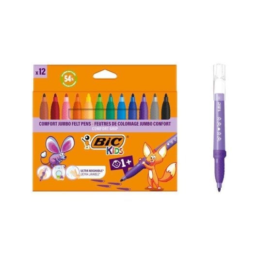 Feutre Bic 517250 Kids Comfort Grip 12 couleurs grip triangulaire lavable
