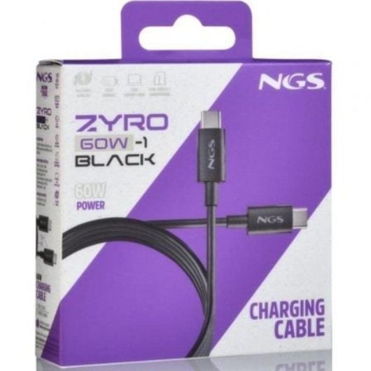 Cable USB-C NGS Zyro 60W-1 Negro 1m Carga Rápida 480 Mbps PVC