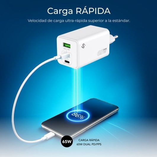 Chargeur GaN Subblim 65W USB-C x2 USB-A Compact Protection Universelle