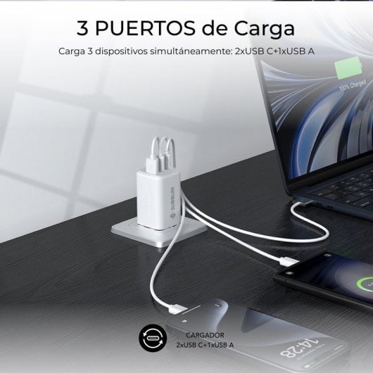 Chargeur GaN Subblim 65W USB-C x2 USB-A Compact Protection Universelle