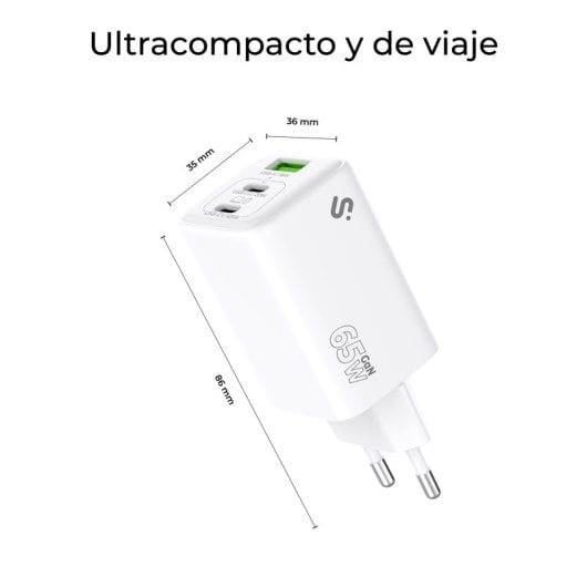 Chargeur GaN Subblim 65W USB-C x2 USB-A Compact Protection Universelle