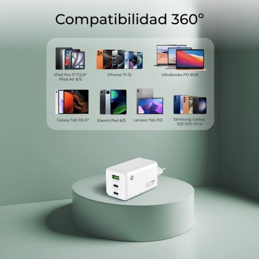 Chargeur GaN Subblim 65W USB-C x2 USB-A Compact Protection Universelle