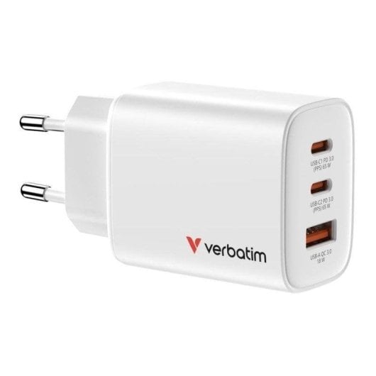 Steckdosenleiste Verbatim 32353 3 Steckplu00e4tze 2 USB-C 1 USB-A 65W GaN weiu00df