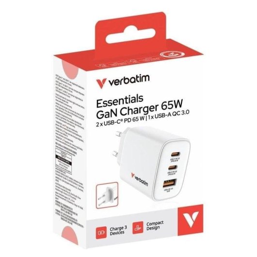 Steckdosenleiste Verbatim 32353 3 Steckplu00e4tze 2 USB-C 1 USB-A 65W GaN weiu00df