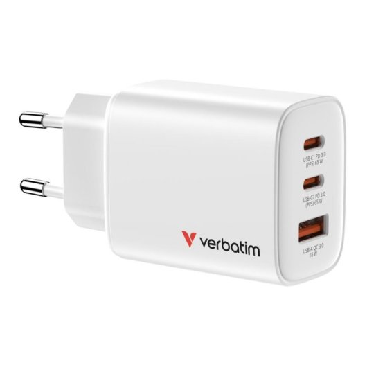 Steckdosenleiste Verbatim 32353 3 Steckplu00e4tze 2 USB-C 1 USB-A 65W GaN weiu00df
