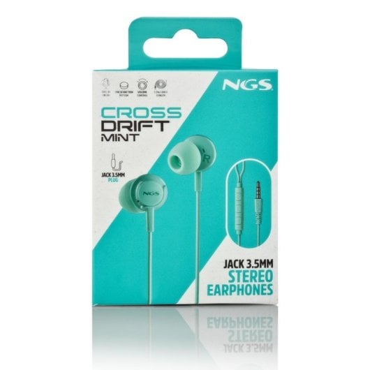 Auriculares NGS Cross Drift Mint con cable Jack 3.5 mm Uso Llamadas y Música Micrófono Control en Cable Color Menta