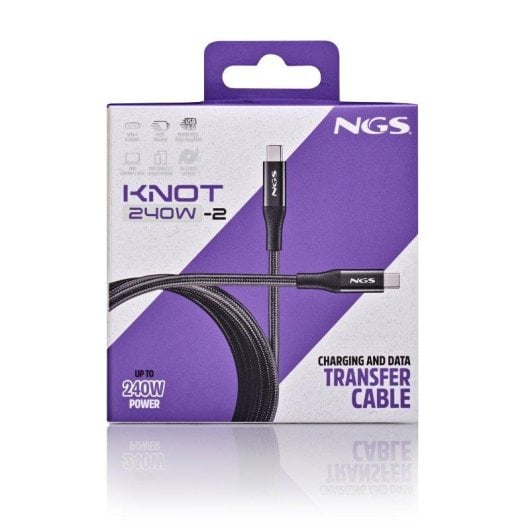 Cable USB C NGS KNOT 240W-2 2m 40Gbps USB 4.0 Trenzado Negro