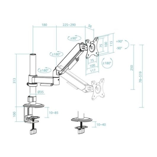 Support moniteur TooQ DB1532TNR-B 17-32" acier noir réglable VESA