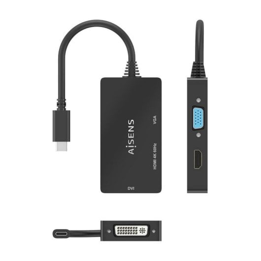 Convertidor de señal Aisens A109-0954 USB-C a DVI HDMI VGA 4K 15cm Negro