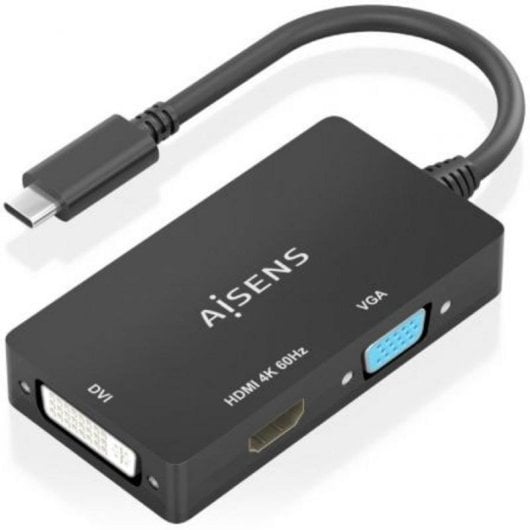 Convertidor de señal Aisens A109-0954 USB-C a DVI HDMI VGA 4K 15cm Negro