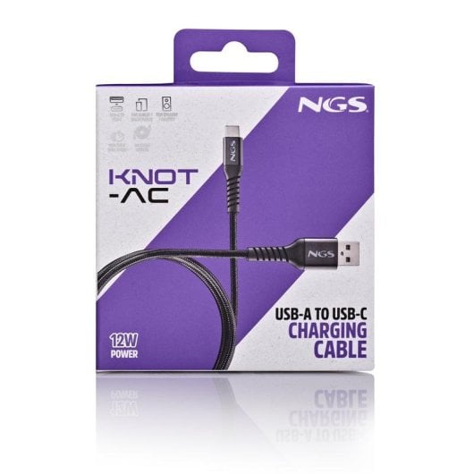 Cable USB NGS KNOT-AC USB-A a USB-C 1m carga rápida nylon trenzado negro