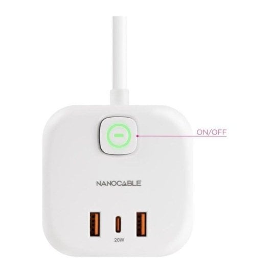Régua de tomadas Nanocable 10.37.0011 3 Tomadas Schuko 3 USB-A USB-C GaN PPS Interruptor Branco