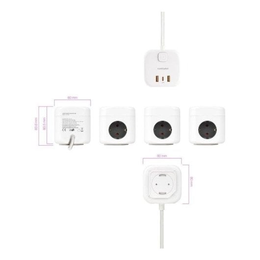 Régua de tomadas Nanocable 10.37.0011 3 Tomadas Schuko 3 USB-A USB-C GaN PPS Interruptor Branco