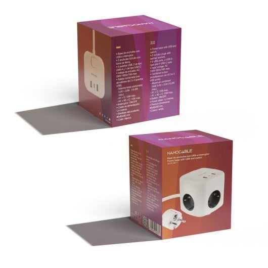 Base múltiple Nanocable 10.37.0011 GaN PPS 3 enchufes 3 USB PD 20W cable 1,4 m blanco