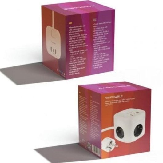 Base múltiple Nanocable 10.37.0011 GaN PPS 3 enchufes 3 USB PD 20W cable 1,4 m blanco