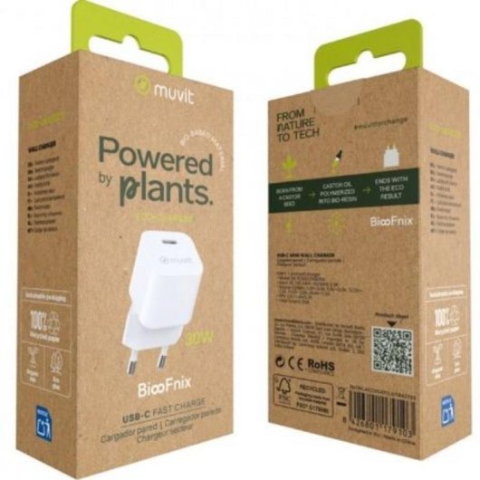 Carregador de parede Muvit SN-TC302CD1E030A USB-C 30W Power Delivery Bioresina