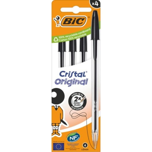 Stylo Bille Bic Cristal Original Noir 1 mm Boîte de 4