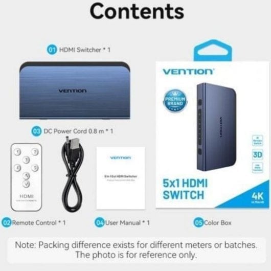 Switch HDMI Vention AKCL0 5x1 4K 60Hz Aleación Azul Control Remoto