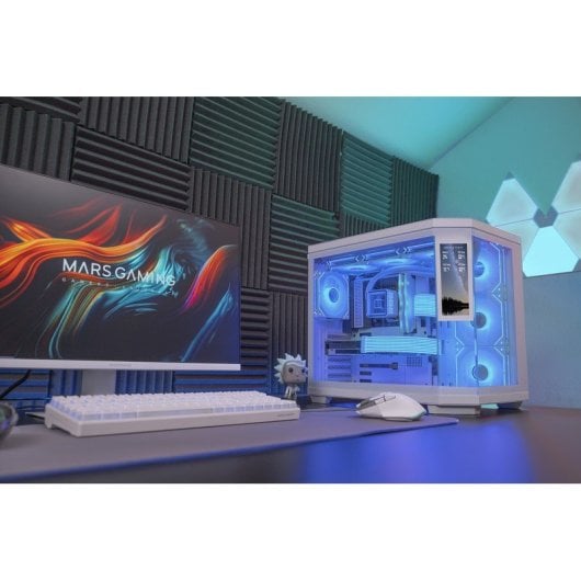 Boîtier de jeu Mars Gaming MC-3TCORELCDM Micro-ATX avec écran IPS 7,2" et triple verre trempé, blanc