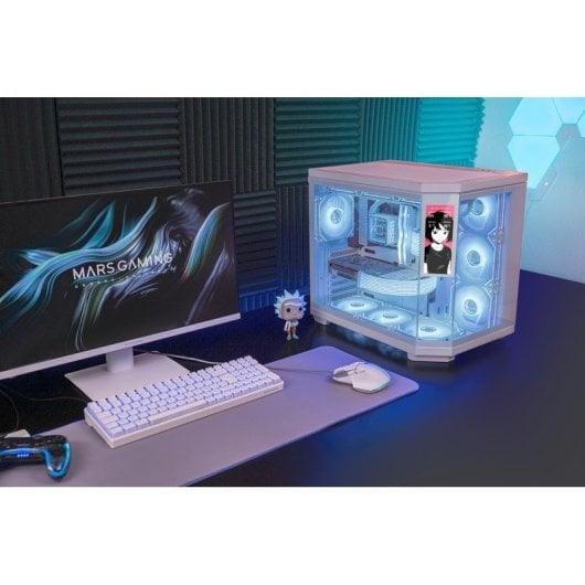 Boîtier de jeu Mars Gaming MC-3TCORELCDM Micro-ATX avec écran IPS 7,2" et triple verre trempé, blanc