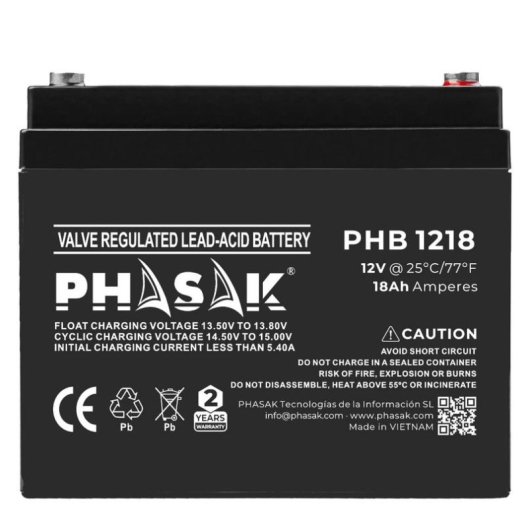 Batterie Phasak PHB 1218 12V 18Ah Plomb-étanche pour Systèmes UPS