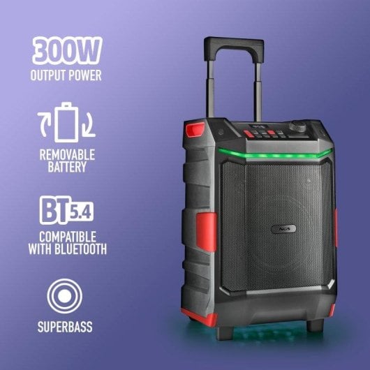 Altavoces NGS Portátiles Inalámbricos Bluetooth 300W IPX6 con luces LED y trolley