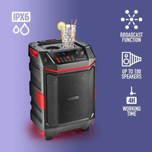 Altavoces NGS Portátiles Inalámbricos Bluetooth 300W IPX6 con luces LED y trolley