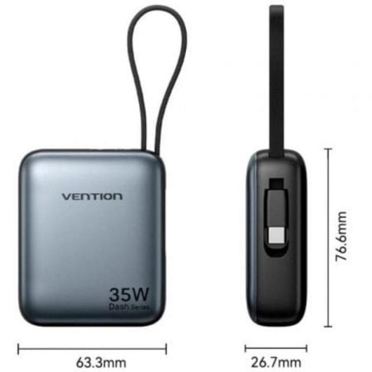 Batterie externe Vention FHEH0 10000mAh 35W câble USB-C intégré gris