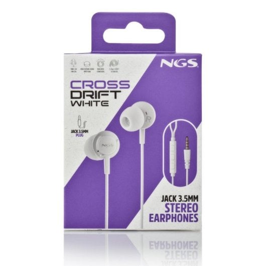 Auricolari NGS CROSS DRIFT WHITE con filo Jack 3.5 mm, microfono, controlli integrati, bianchi