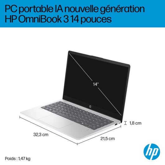 Portable HP OmniBook 3 14-ha0010nf 14" AMD Ryzen AI 7 350 16GB 1TB SSD Copilot+ Wi-Fi 6