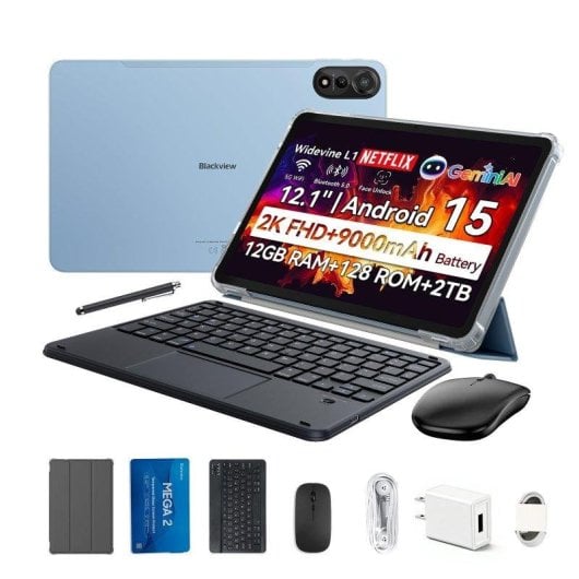Tablet Blackview Mega 2 12" 128GB 4G 9000mAh Android 15 Azul com teclado