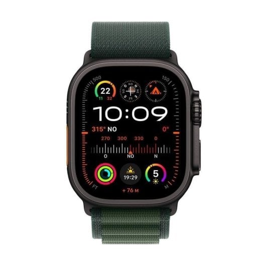 Apple Watch Ultra 2 GPS 4G NFC 49mm OLED Titane Noir Bracelet Vert S Étanche 100m SpO2 ECG