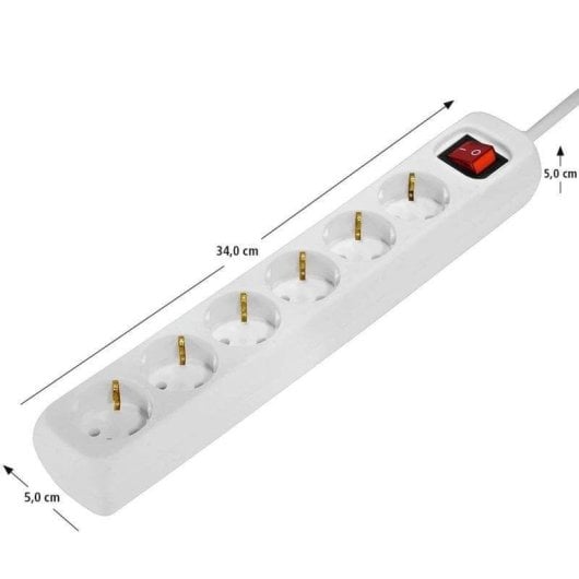 Multiprise Hama 6 Prises avec Interrupteur Bipolaire, Protection Renforcée et Câble 1,4 m