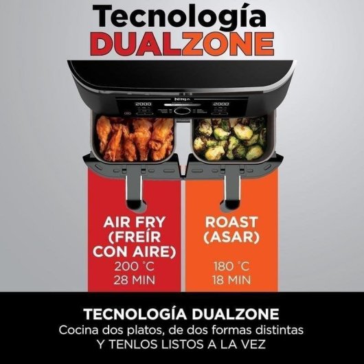 Airfryer Ninja Foodi AF200EU Double Panier 7,6L 2400W Grande Capacité Noire