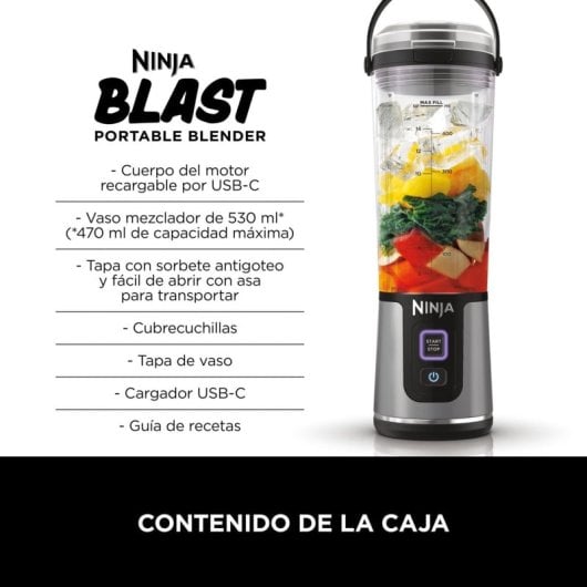 Licuadora Ninja Blast Portátil 0,53L 14,4W 6 Cuchillas USB-C Schwarz