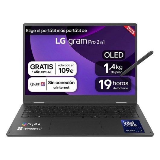 Portátil LG Gram Pro 2-en-1 16T90TP-K 16" Intel Core Ultra 7 32GB 1TB SSD OLED Touch Stylus
