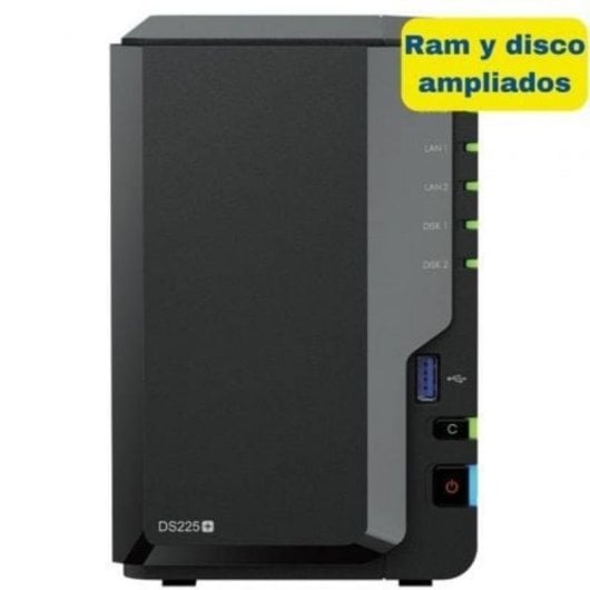 NAS Synology DS225+ 8TB 2 Bahías 6GB DDR4 SATA 2.5GbE Torre Hot Swap