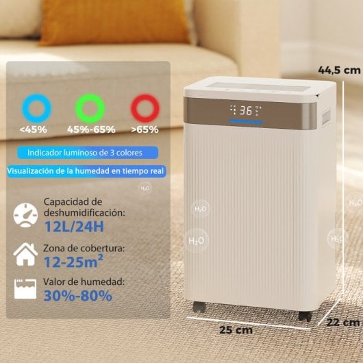 Homcom Deshumidificador 12l/día Silencioso Con 3 Modos Pantalla Led Blanco
