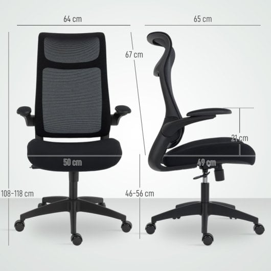 Homcom Silla De Oficina Giratoria De Malla Soporte Lumbar Reposabrazos Abatibles
